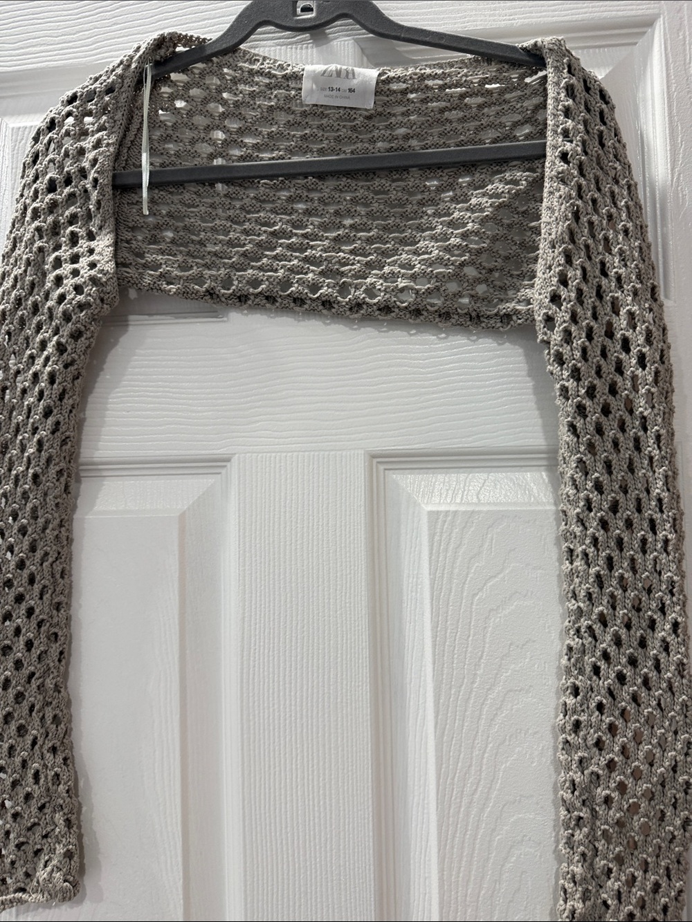 Zara Open-Knit Cropped Bolero Shrug in Taupe Gray